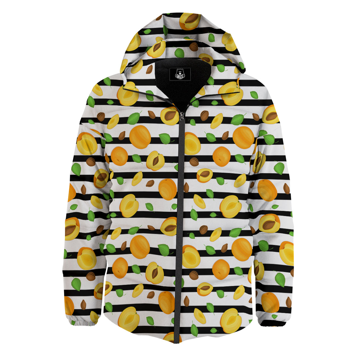 Striped Apricot Print Pattern Down Jacket-grizzshop