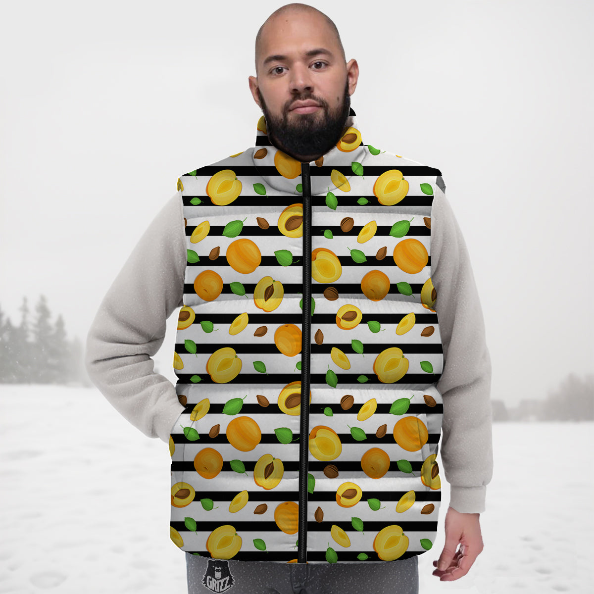 Striped Apricot Print Pattern Down Vest