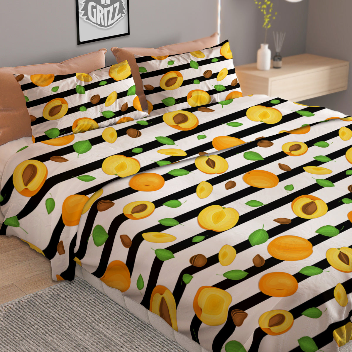 Striped Apricot Print Pattern Duvet Cover Bedding Set