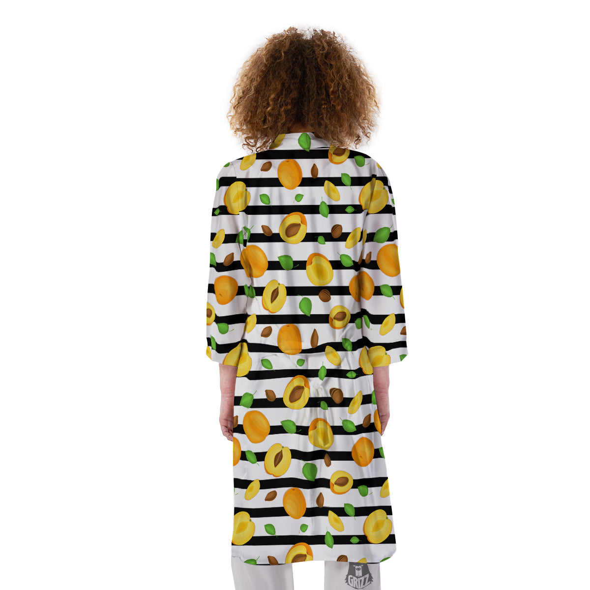 Striped Apricot Print Pattern Kimono-grizzshop