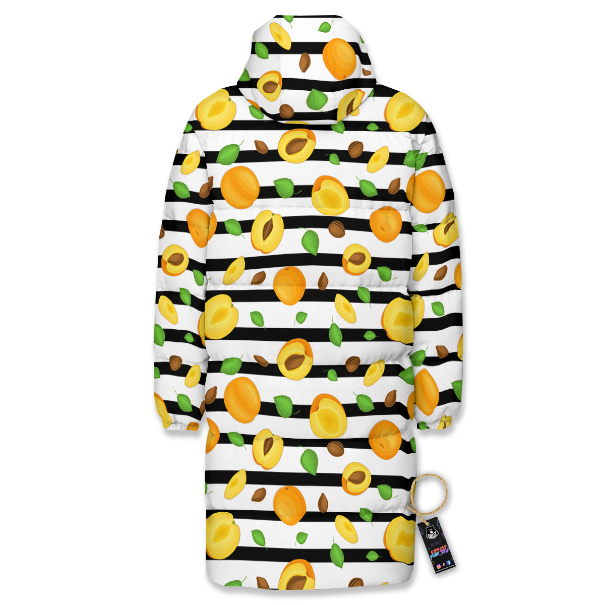 Striped Apricot Print Pattern Long Down Jacket-grizzshop