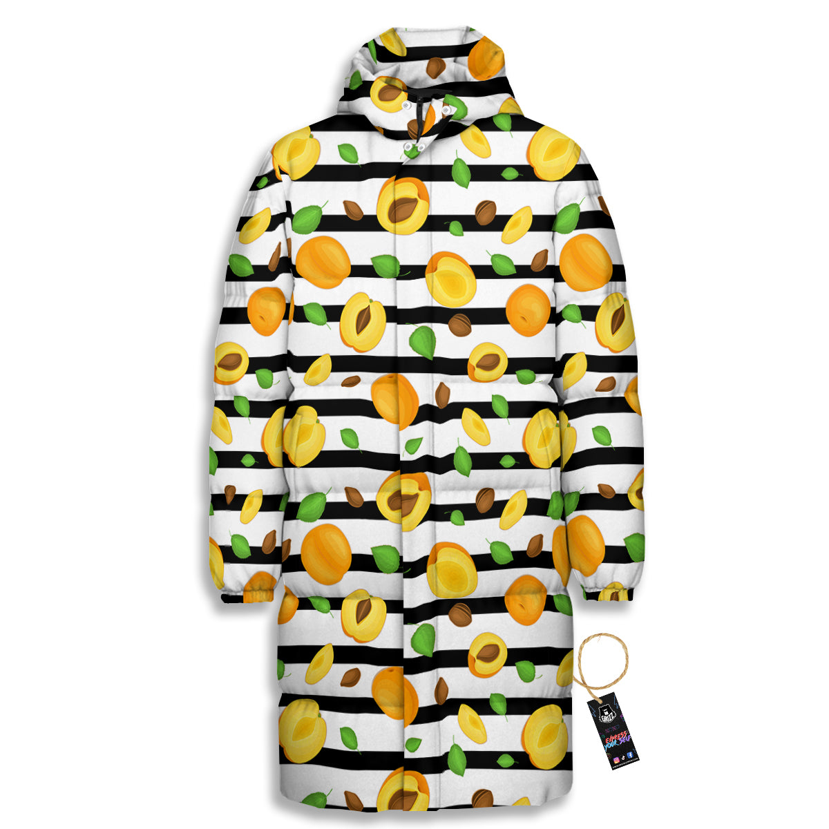Striped Apricot Print Pattern Long Down Jacket-grizzshop