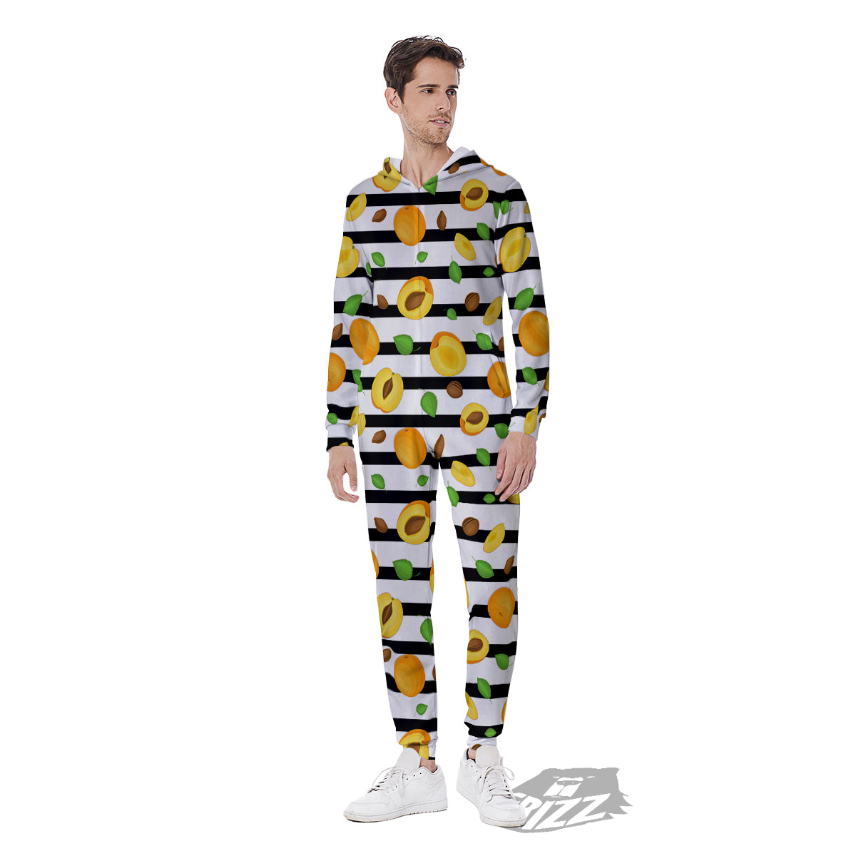 Striped Apricot Print Pattern Men's Jumpsuit-grizzshop