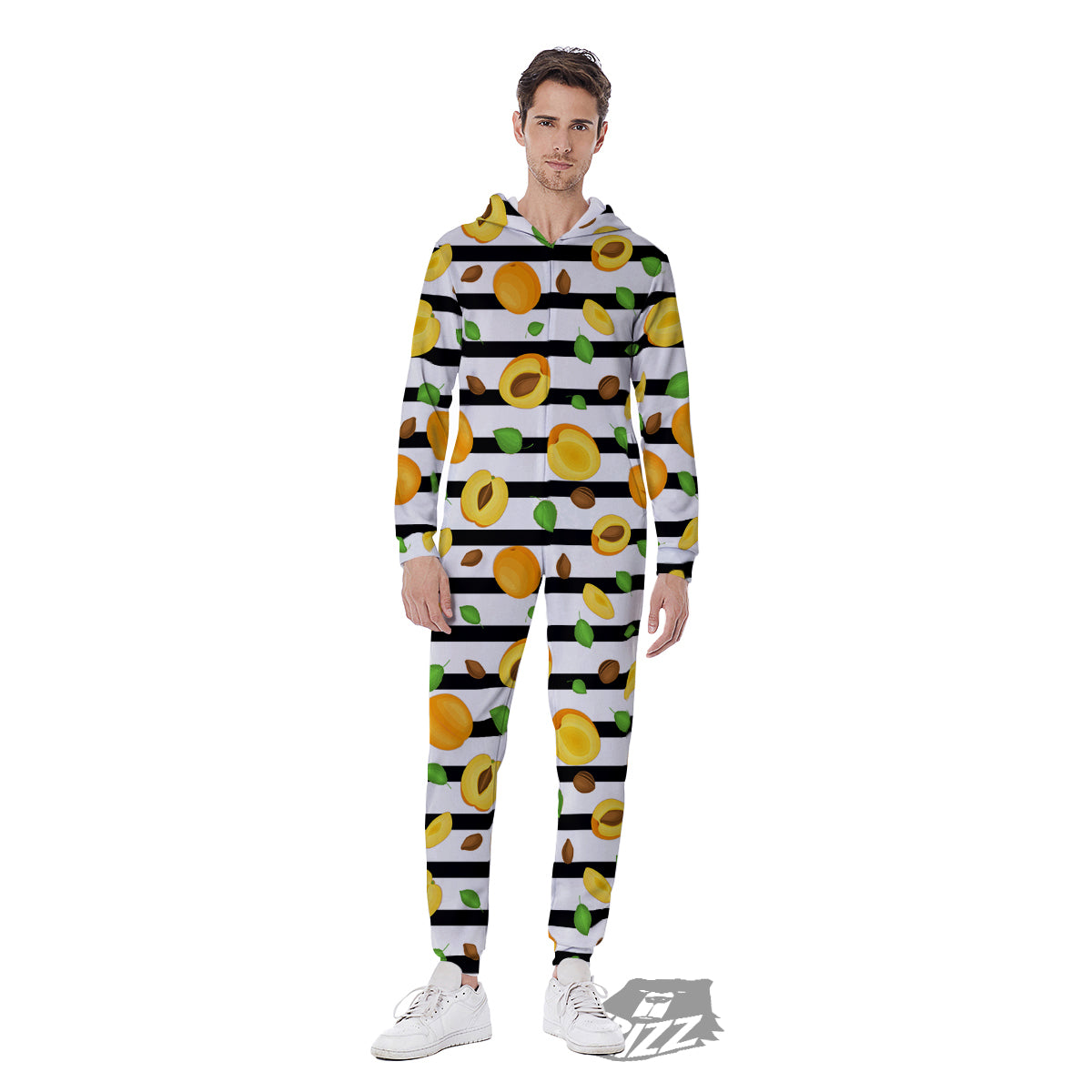 Striped Apricot Print Pattern Men's Jumpsuit-grizzshop