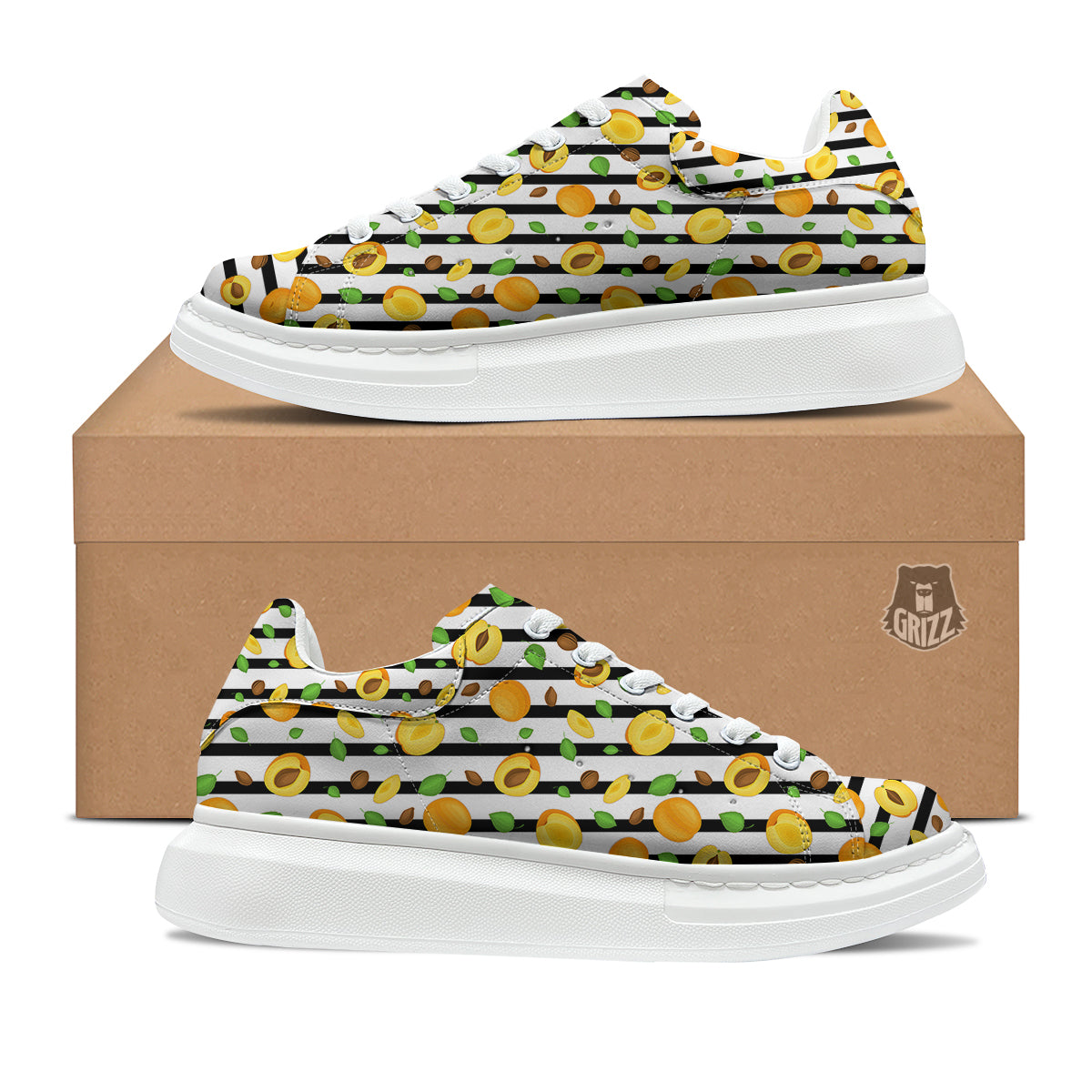 Striped Apricot Print Pattern Platform Shoes-grizzshop