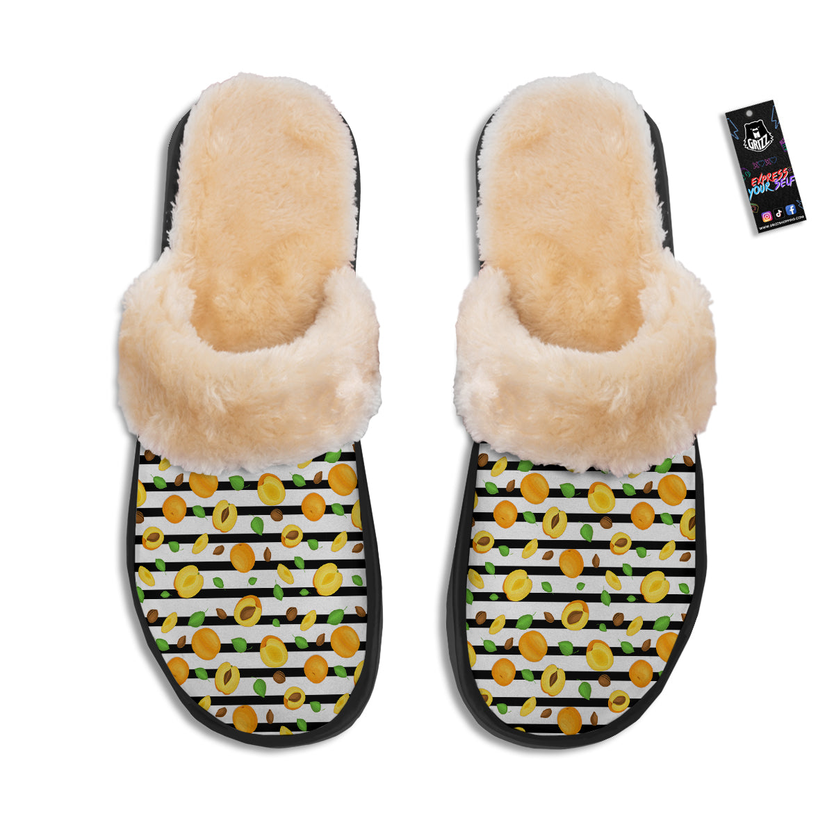 Striped Apricot Print Pattern Slippers-grizzshop