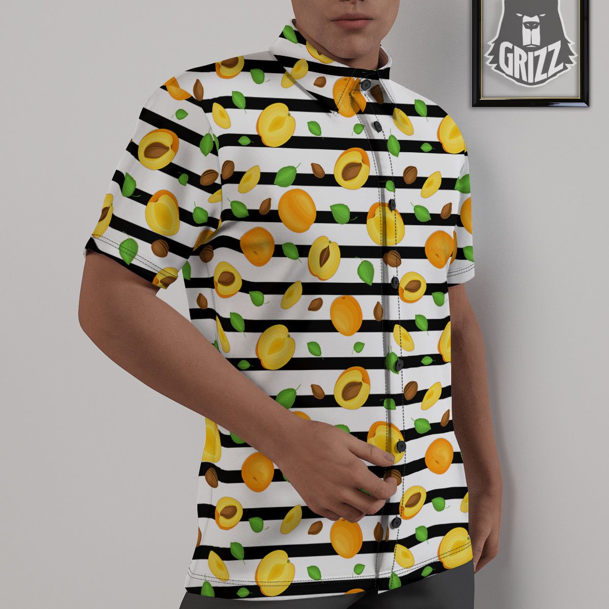 Striped Apricot Print Pattern Untucked Shirts-grizzshop