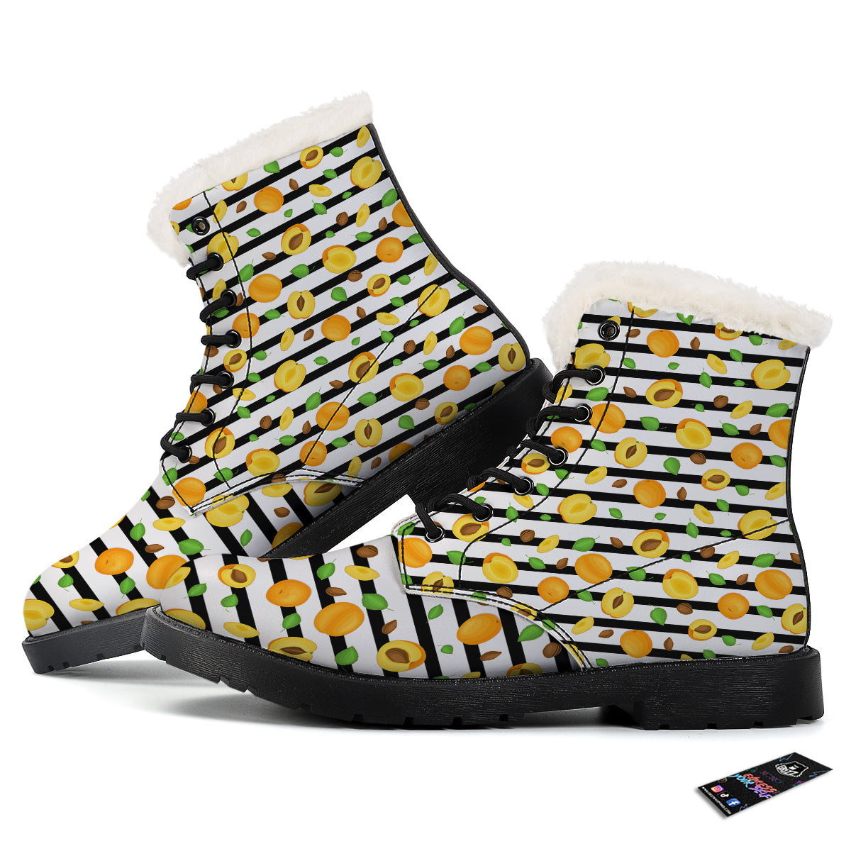 Striped Apricot Print Pattern Winter Boots-grizzshop