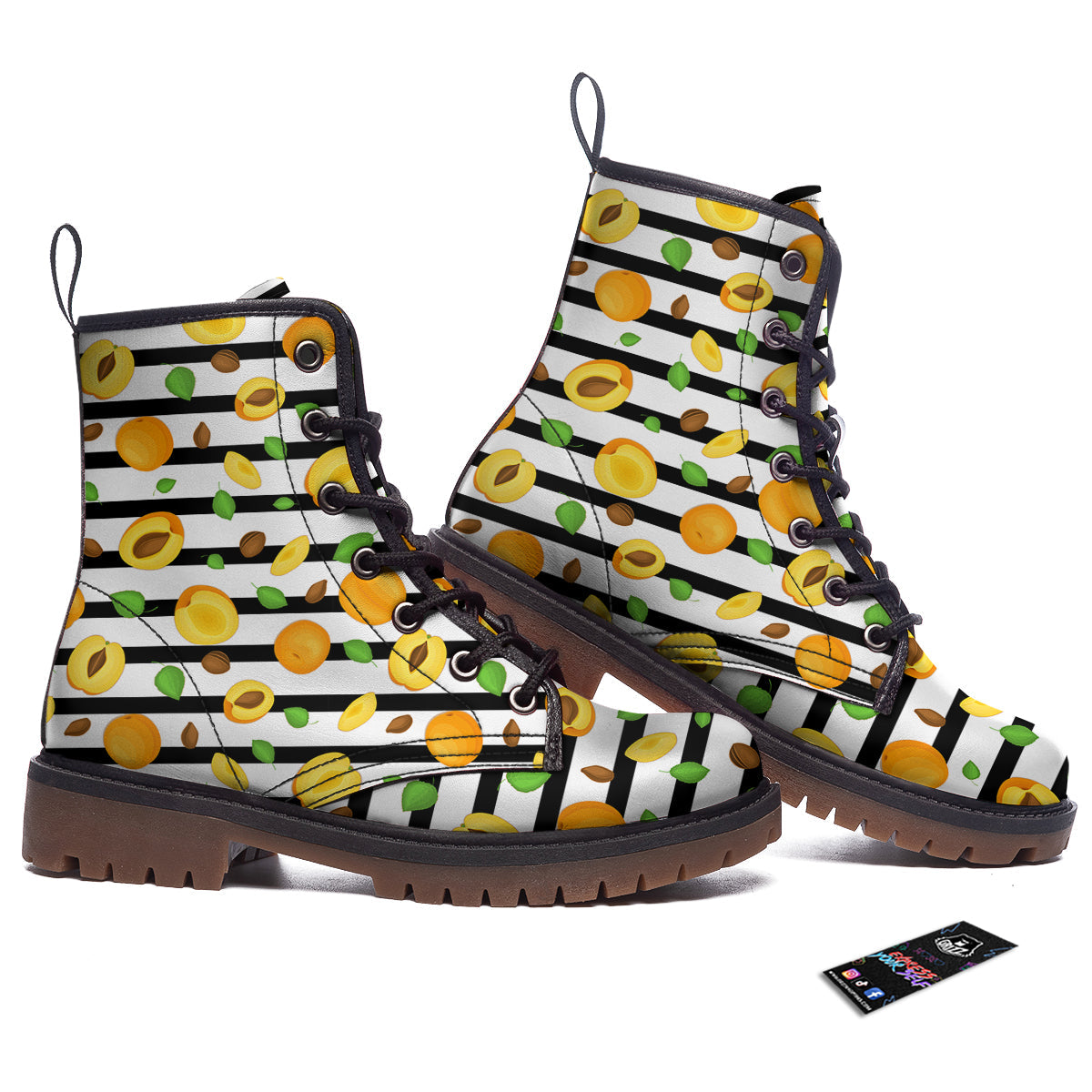 Striped Apricot Print Pattern Work Boots-grizzshop