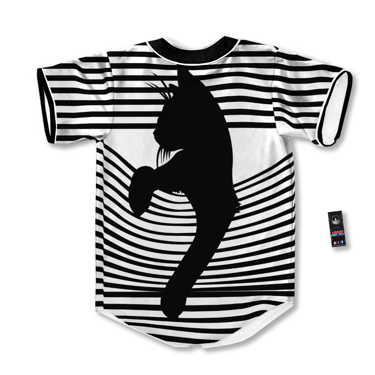 Striped Black Cat Print Baseball Jersey-grizzshop
