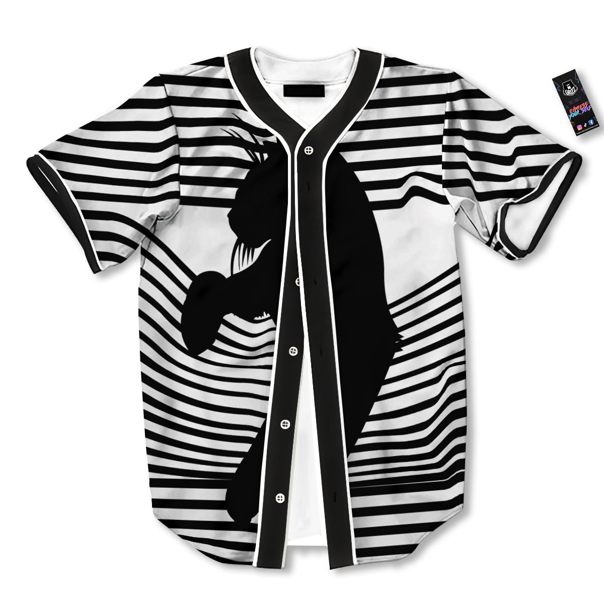 Striped Black Cat Print Baseball Jersey-grizzshop
