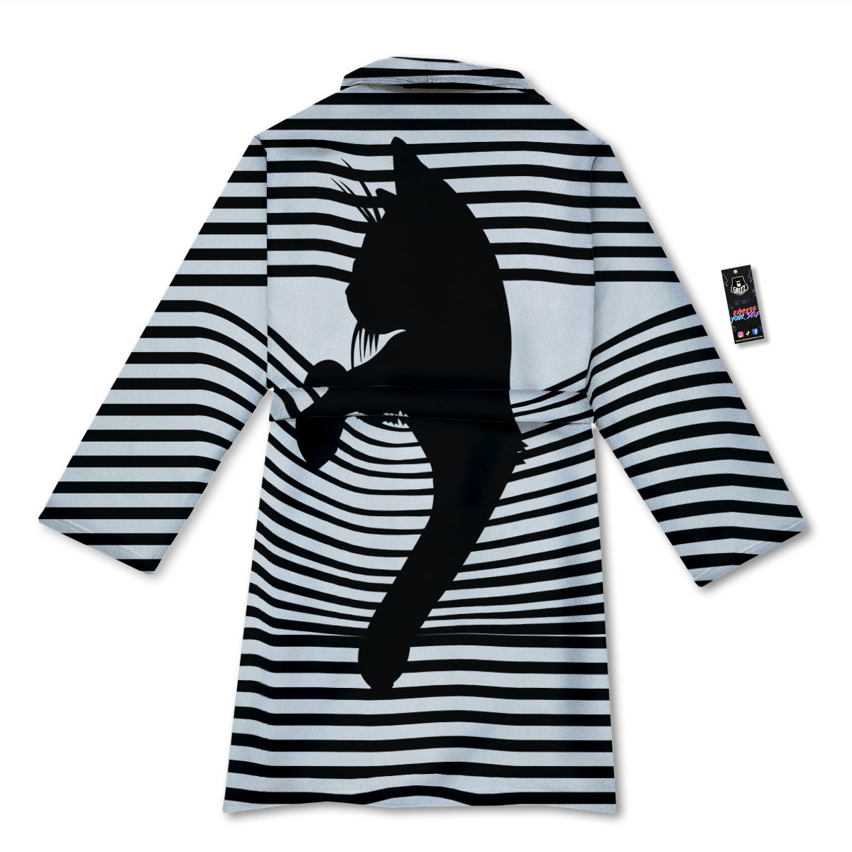 Striped Black Cat Print Bathrobe-grizzshop