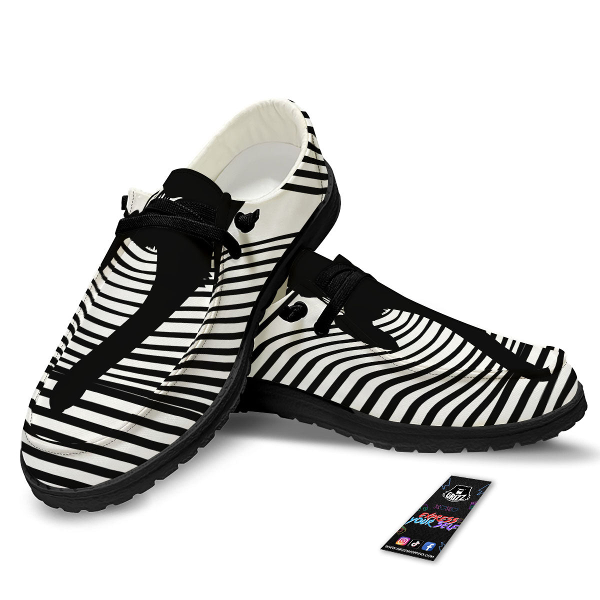Striped Black Cat Print Black Loafers-grizzshop