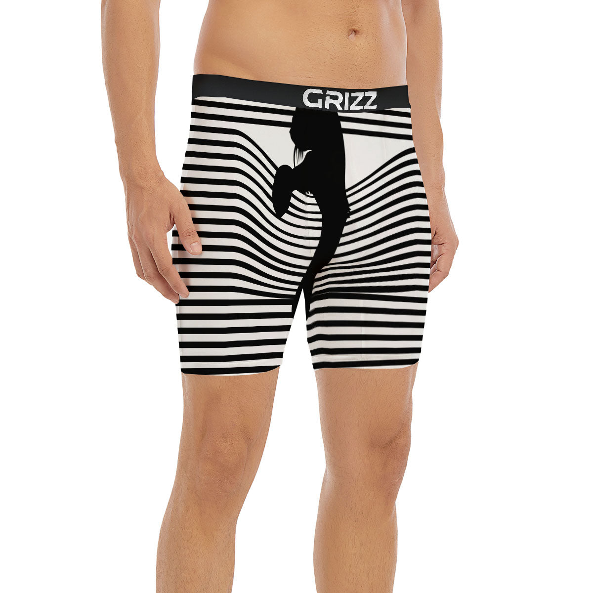 Striped Black Cat Print Boxer Briefs-grizzshop