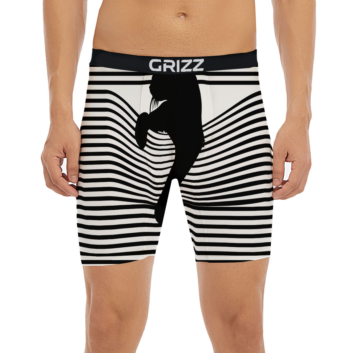 Striped Black Cat Print Boxer Briefs-grizzshop
