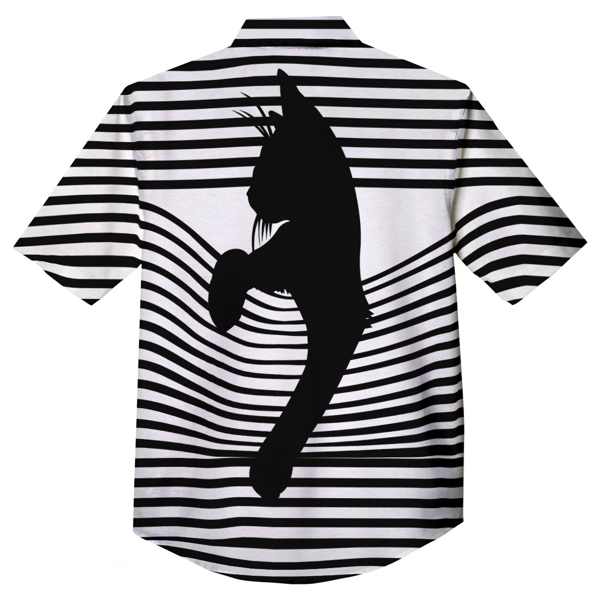 Striped Black Cat Print Button Up Shirt-grizzshop