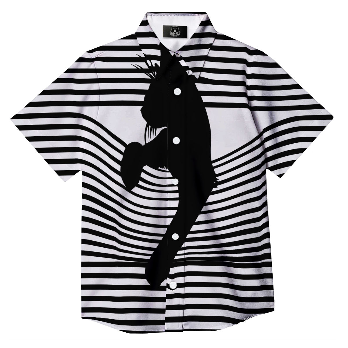 Striped Black Cat Print Button Up Shirt-grizzshop