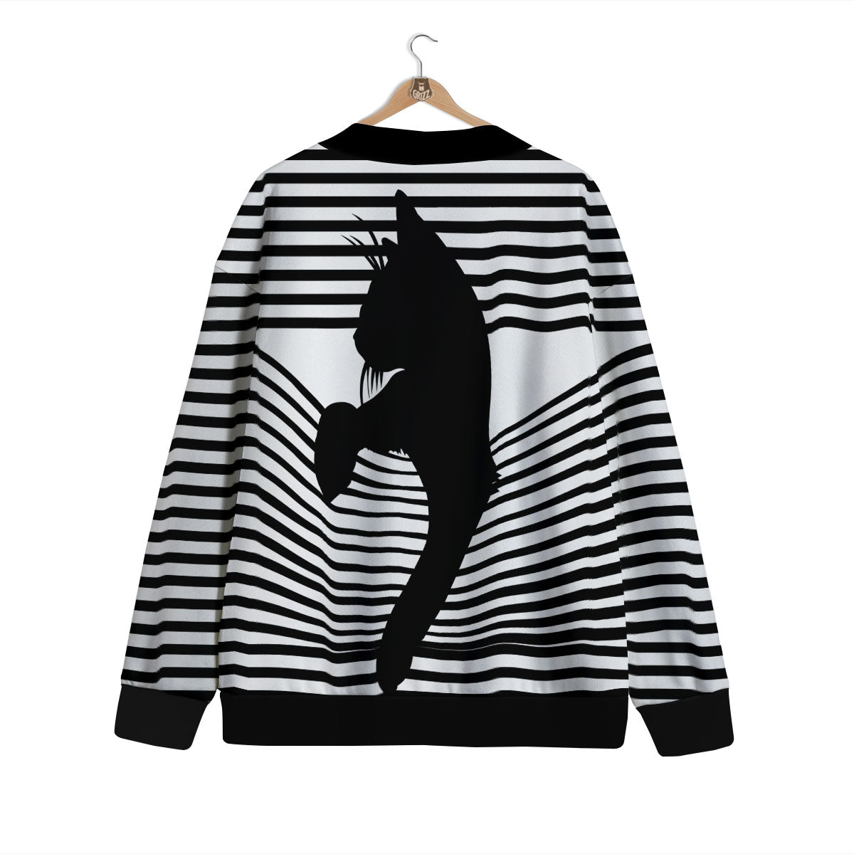 Striped Black Cat Print Cardigan-grizzshop