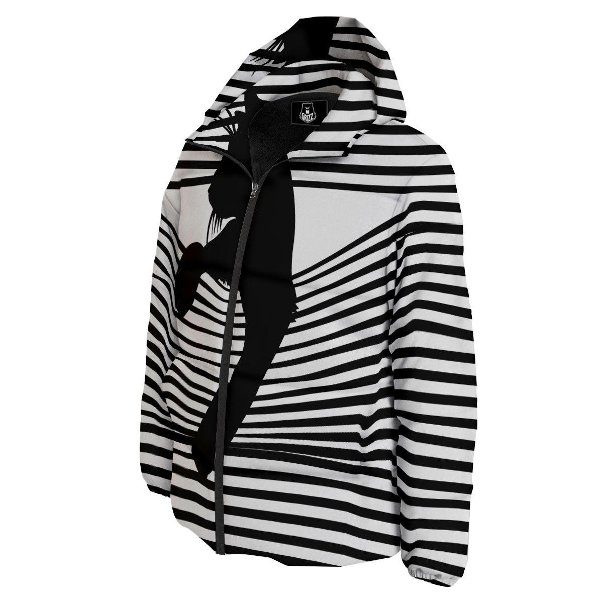 Striped Black Cat Print Down Jacket-grizzshop