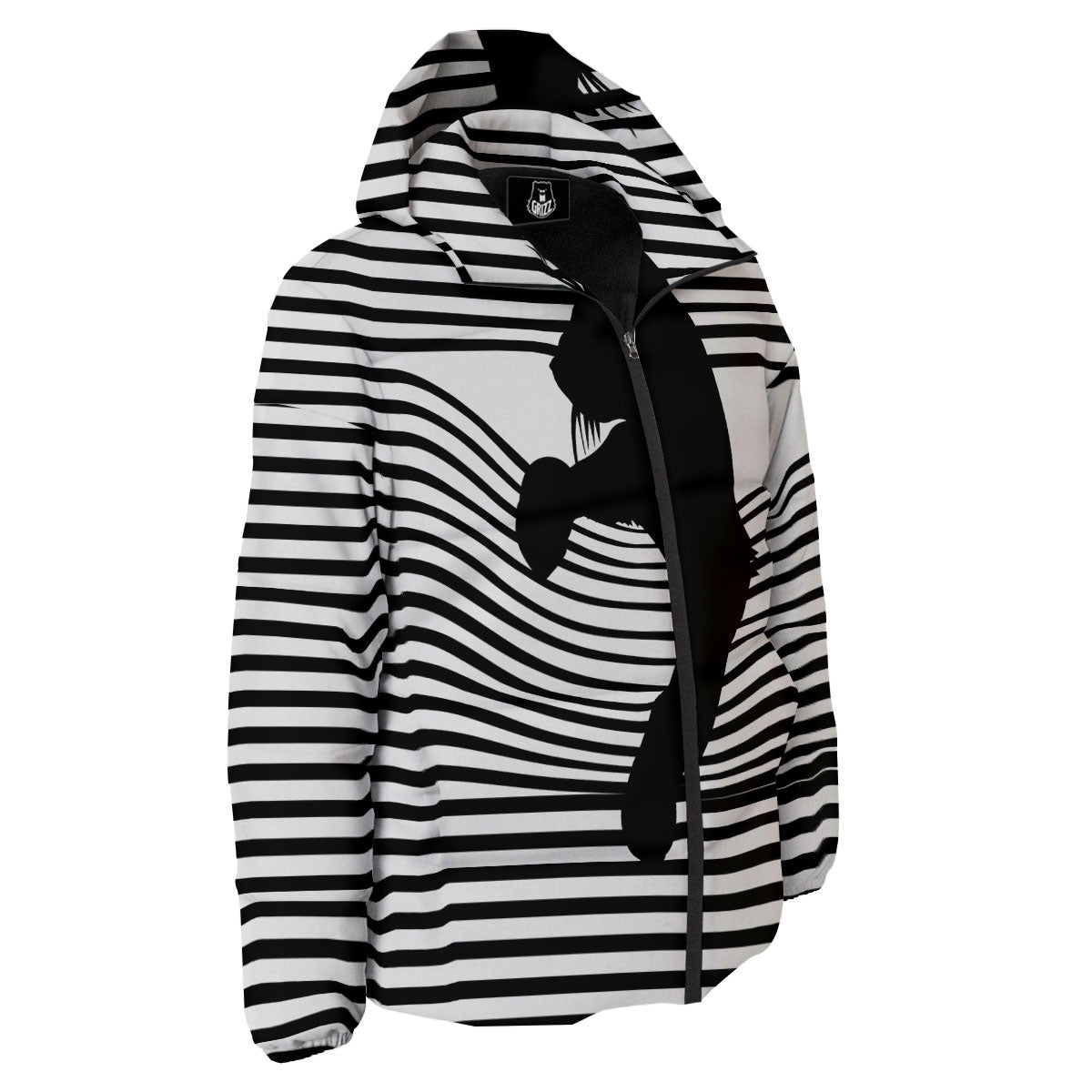 Striped Black Cat Print Down Jacket-grizzshop