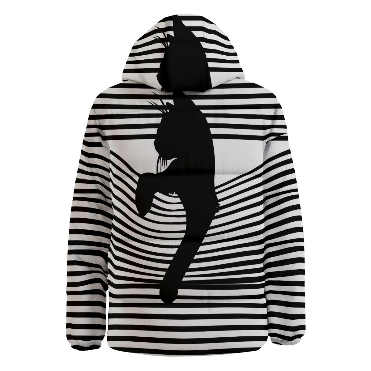 Striped Black Cat Print Down Jacket-grizzshop