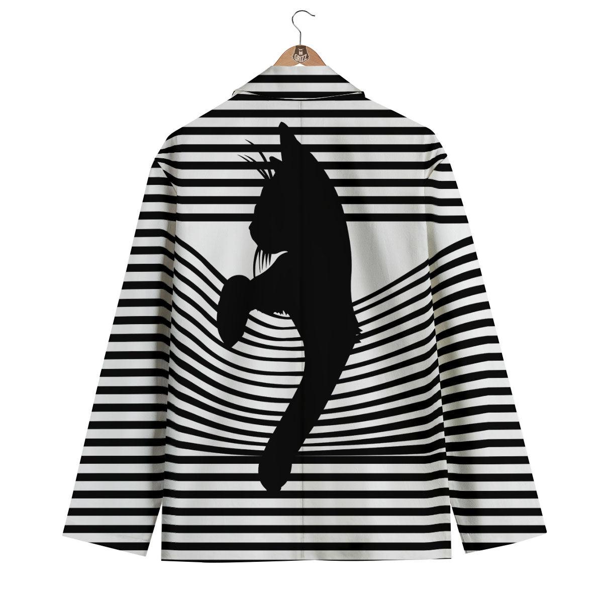 Striped Black Cat Print Men's Blazer-grizzshop
