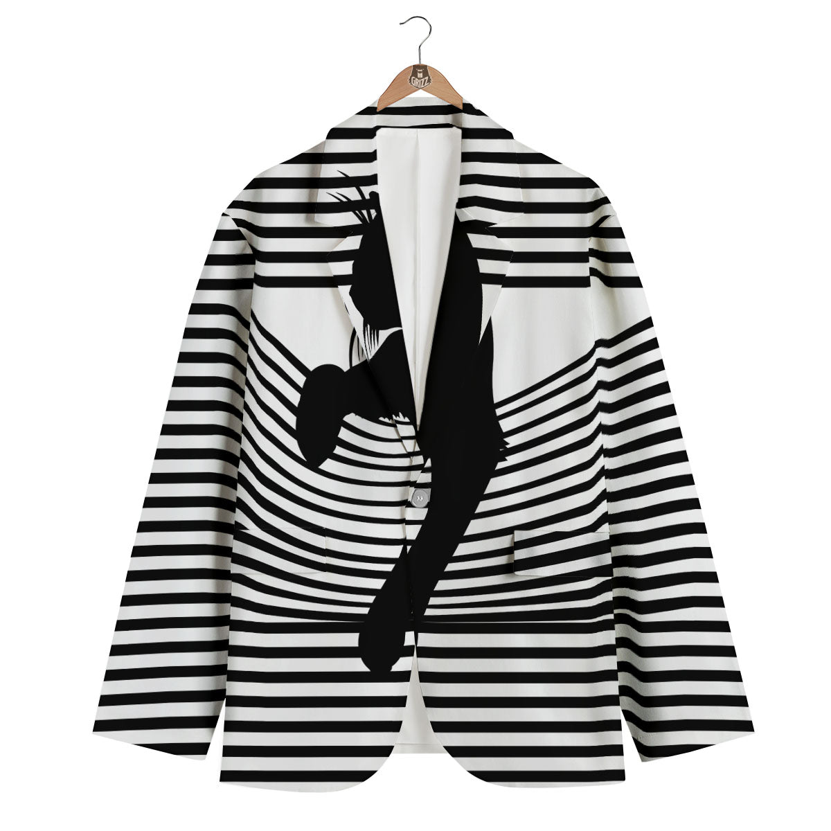 Striped Black Cat Print Men's Blazer-grizzshop