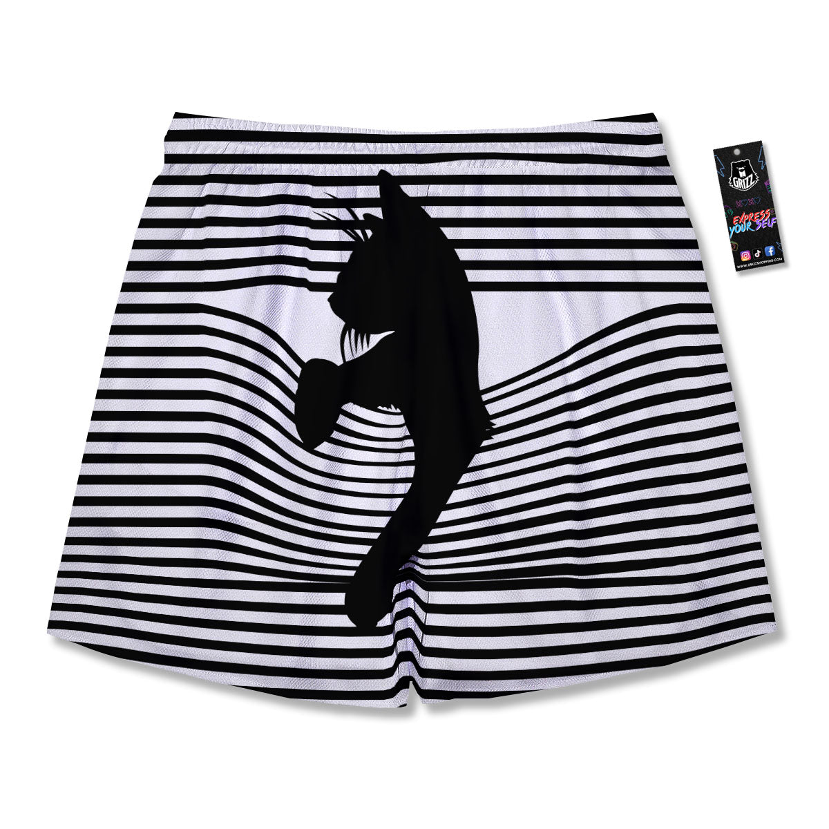 Striped Black Cat Print Men's Running Shorts-grizzshop