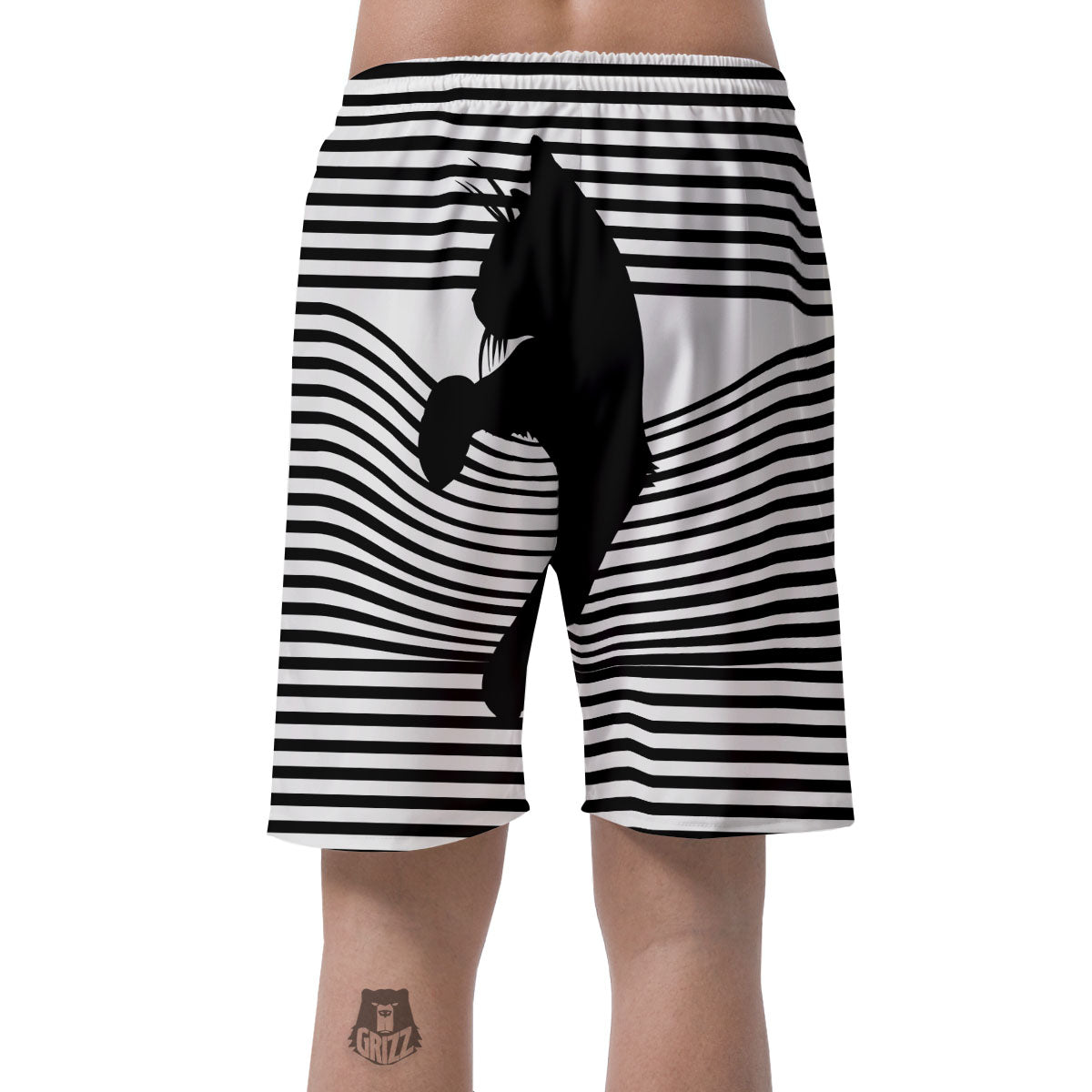 Striped Black Cat Print Men's Shorts-grizzshop