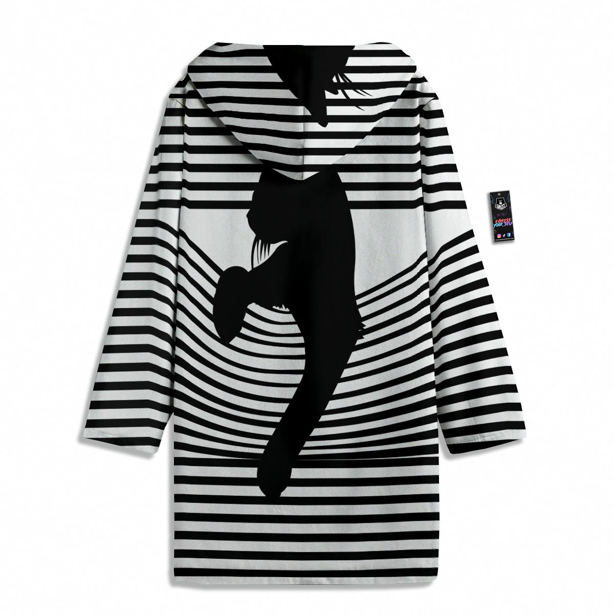 Striped Black Cat Print Men's Windbreaker Jacket-grizzshop