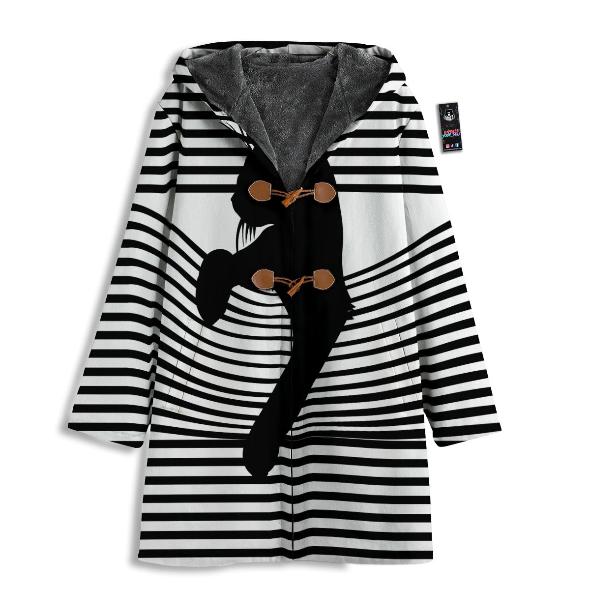 Striped Black Cat Print Men's Windbreaker Jacket-grizzshop