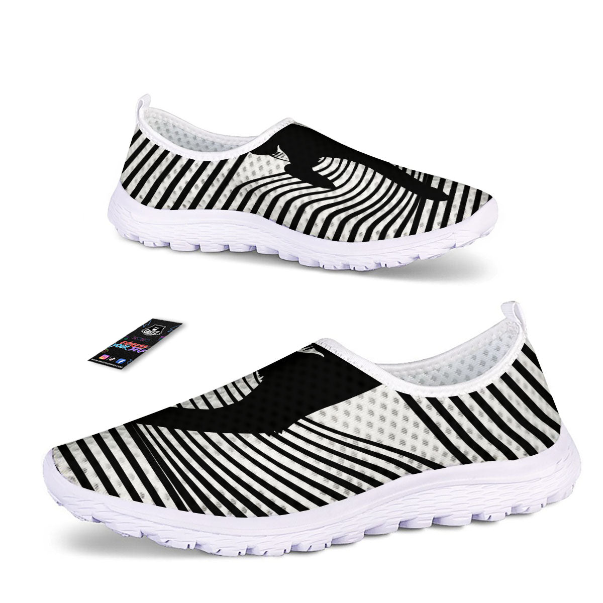 Striped Black Cat Print Nurse Shoes-grizzshop