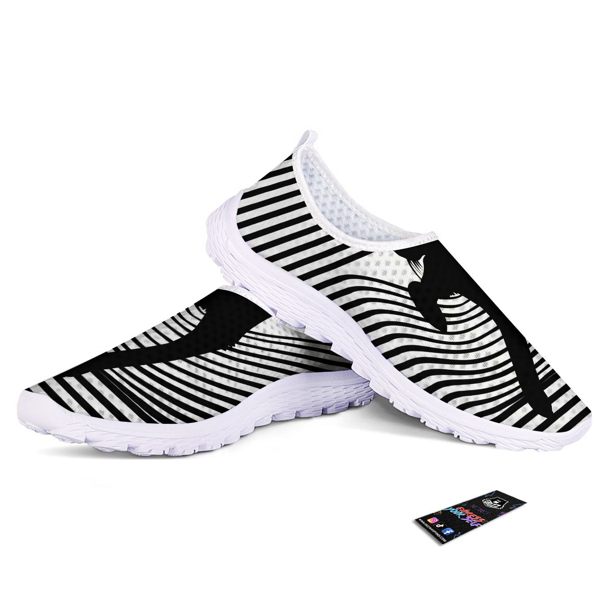 Striped Black Cat Print Nurse Shoes-grizzshop