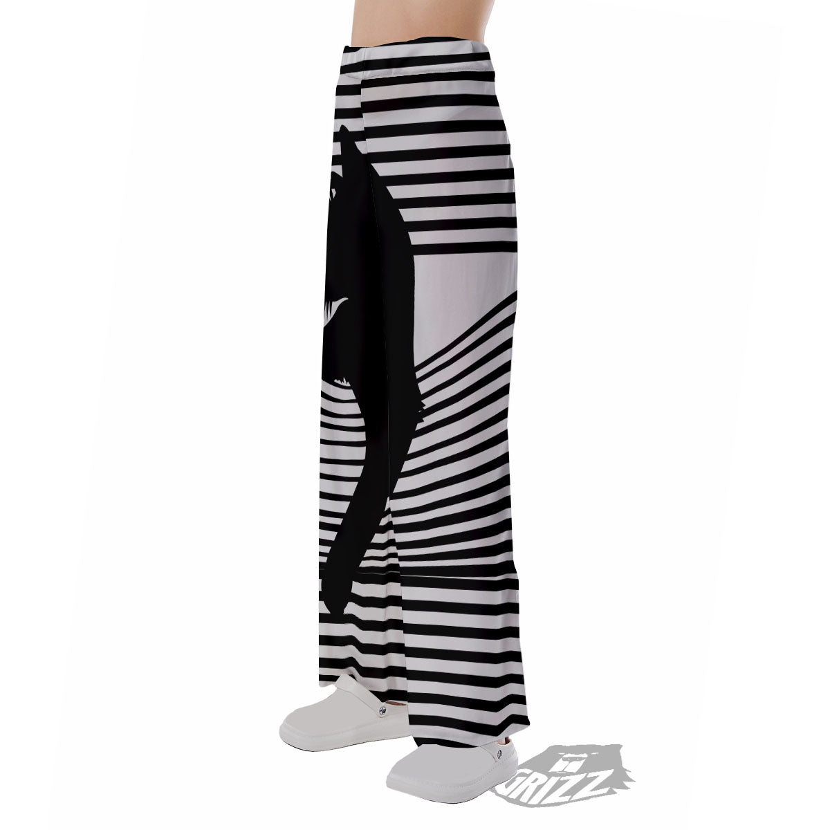 Striped Black Cat Print Pajama Pants-grizzshop