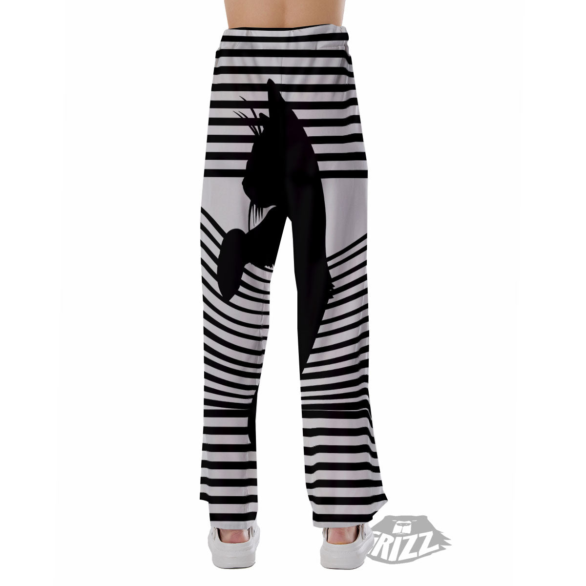 Striped Black Cat Print Pajama Pants-grizzshop