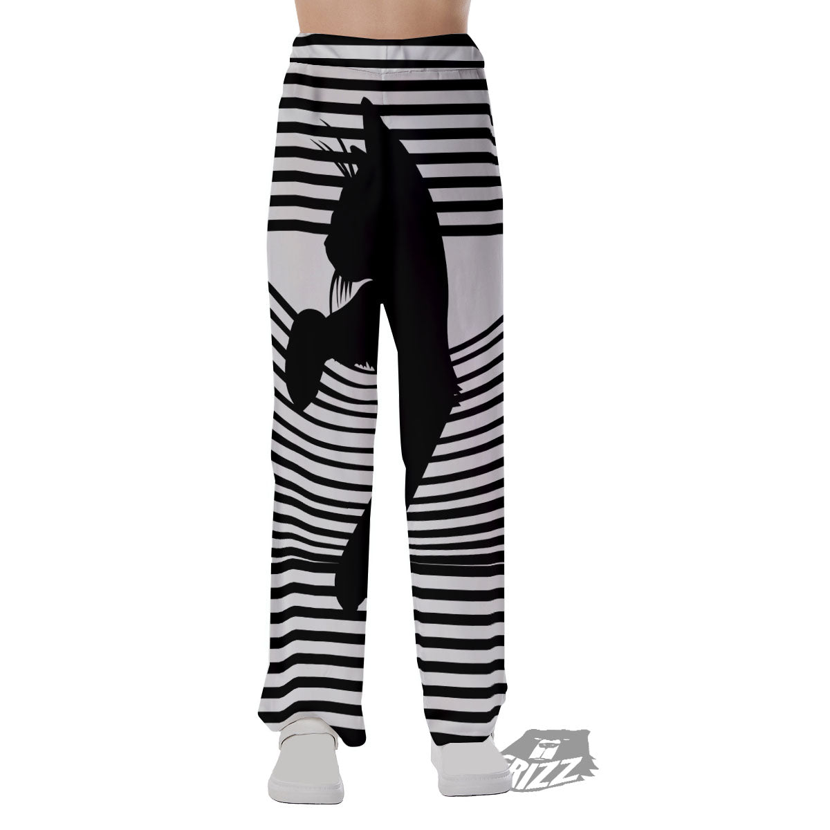 Striped Black Cat Print Pajama Pants-grizzshop