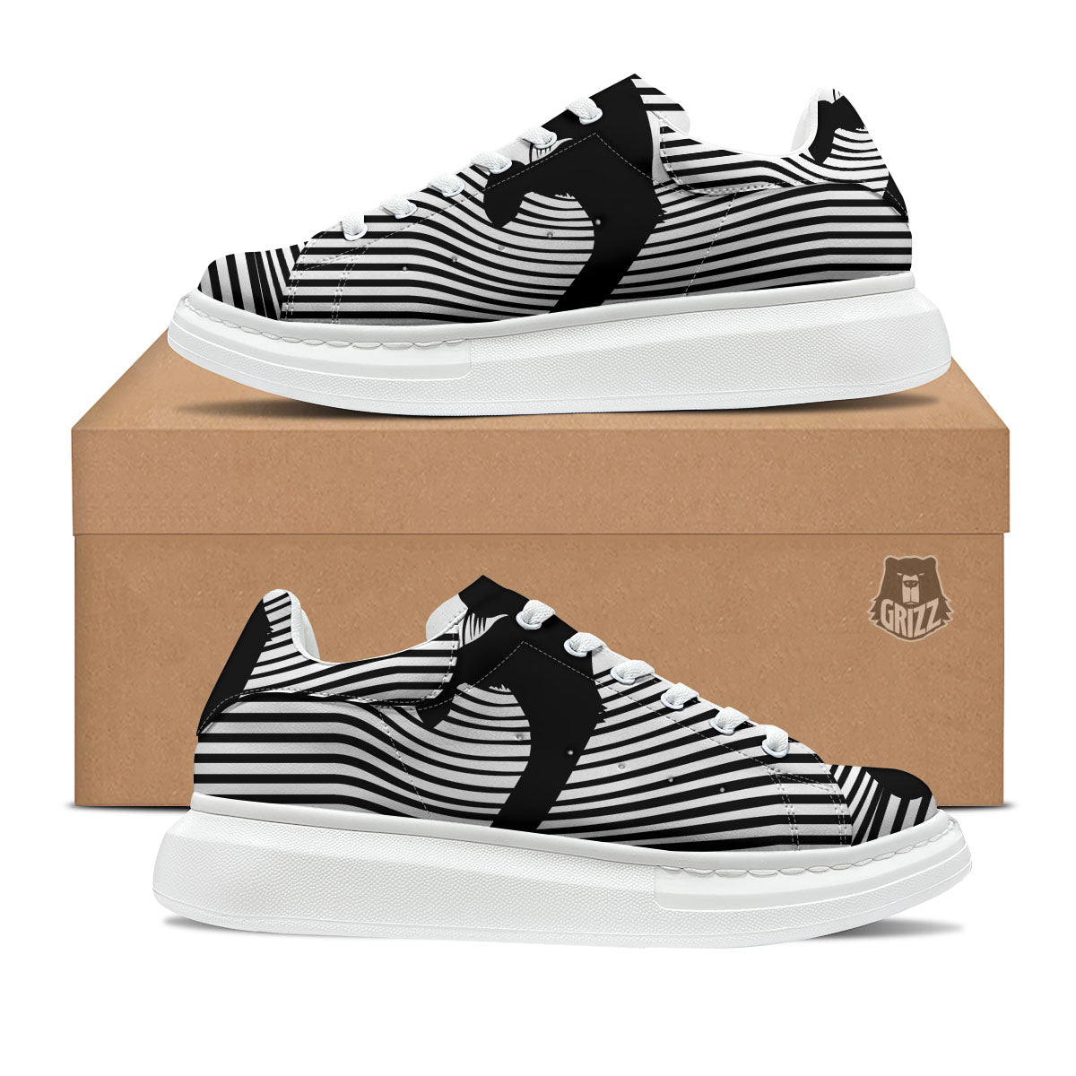 Striped Black Cat Print Platform Shoes-grizzshop