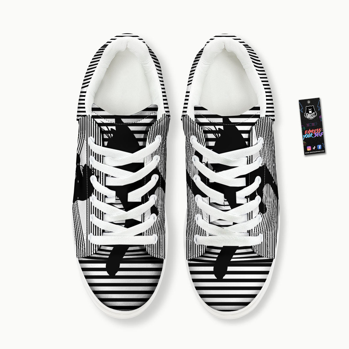 Striped Black Cat Print Platform Shoes-grizzshop
