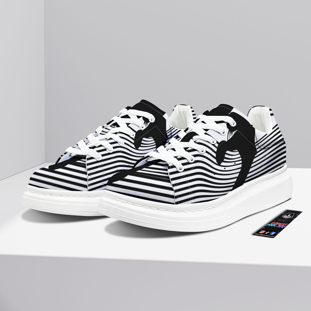 Striped Black Cat Print Platform Shoes-grizzshop