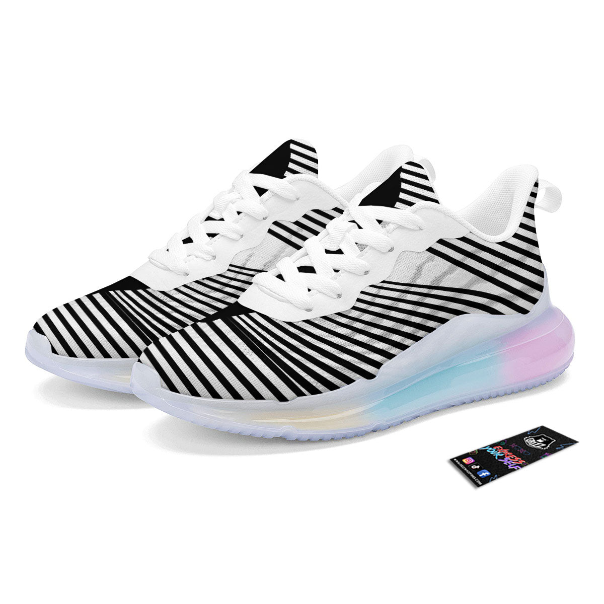 Striped Black Cat Print Running Sneakers-grizzshop