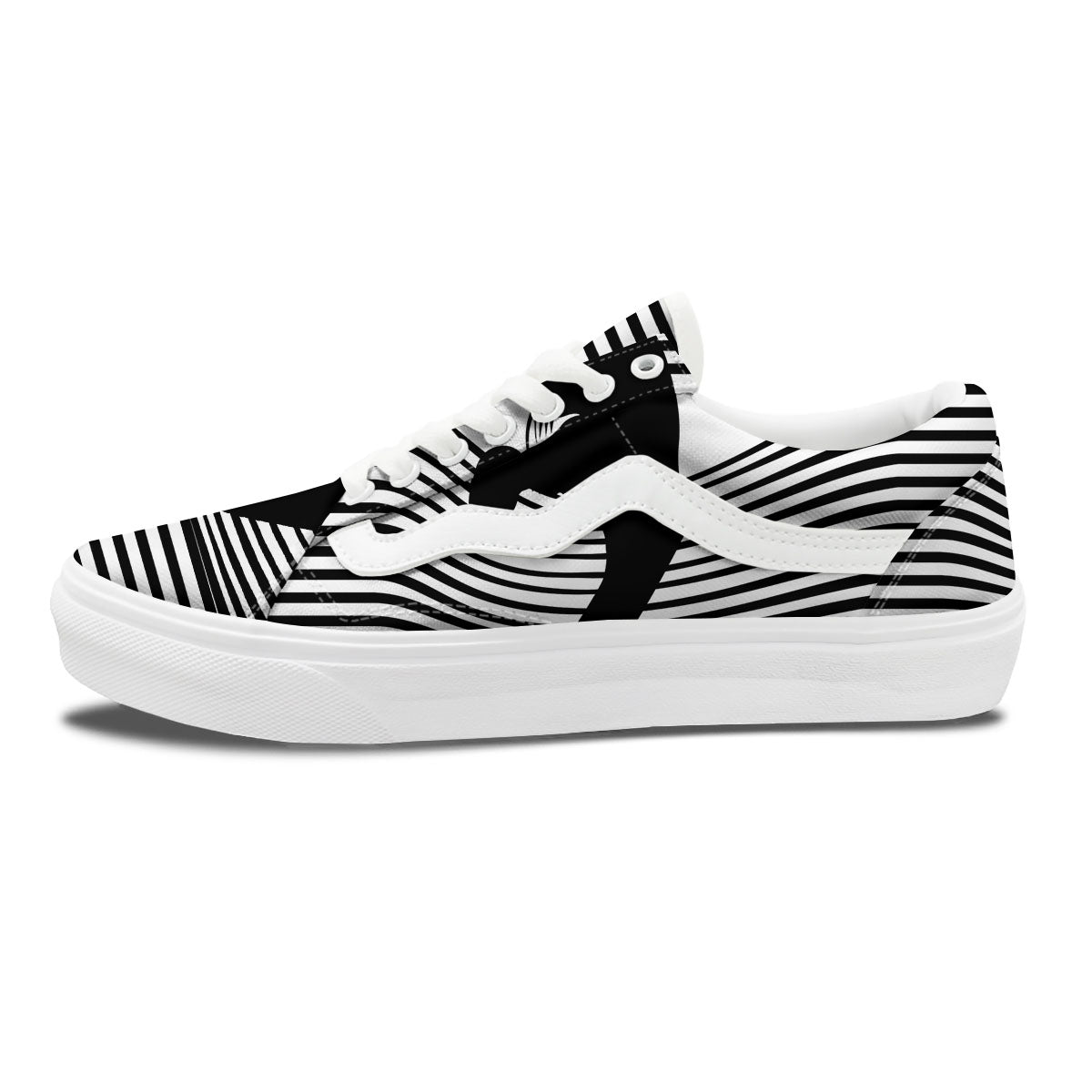 Striped Black Cat Print Skate Shoes-grizzshop