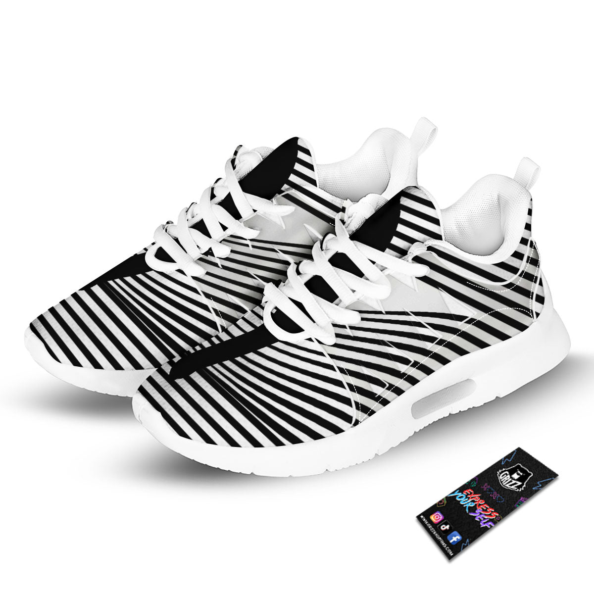 Striped Black Cat Print Tennis Shoes-grizzshop
