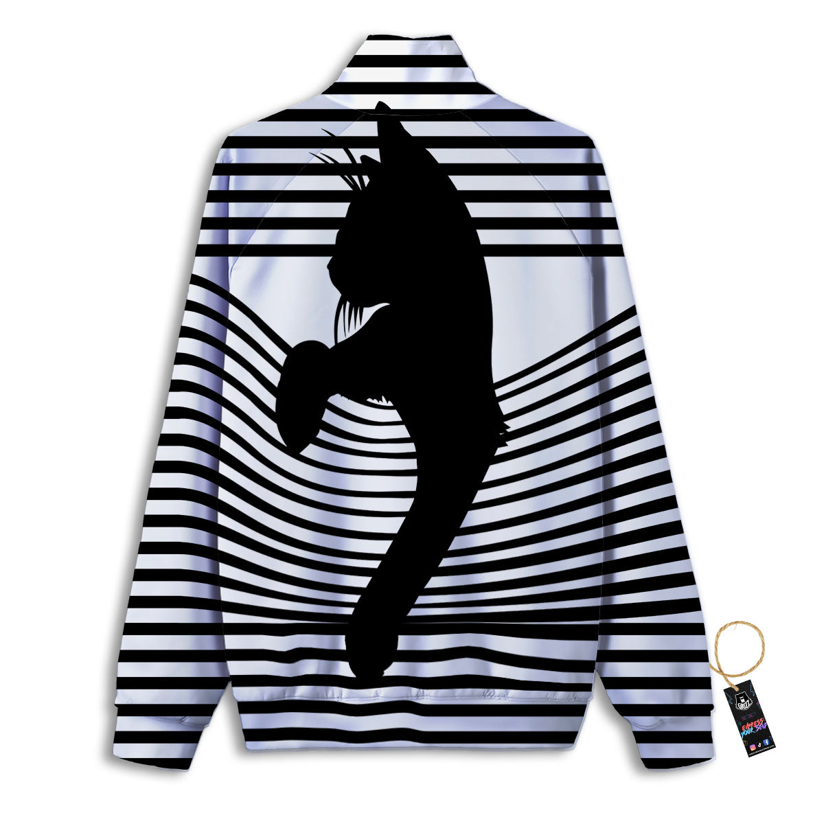 Striped Black Cat Print Track Jacket-grizzshop