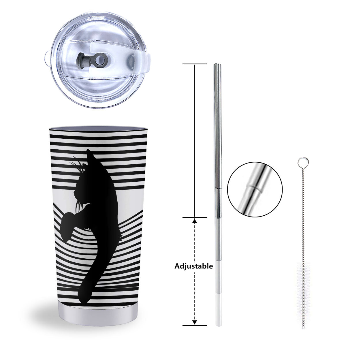 Striped Black Cat Print Tumbler-grizzshop