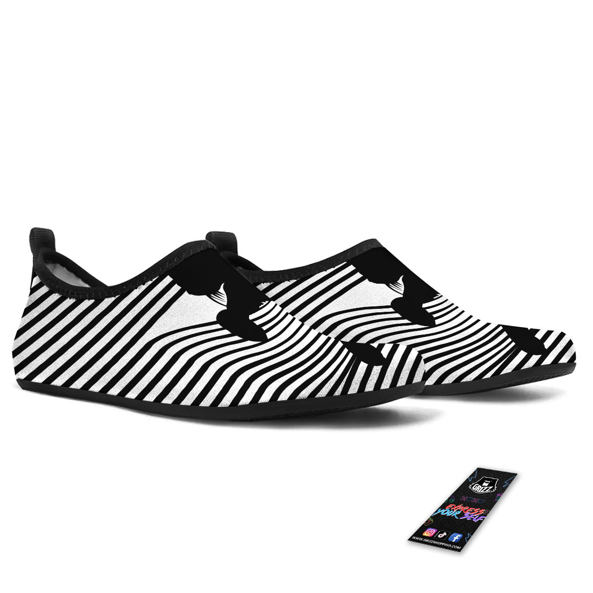 Striped Black Cat Print Water Shoes-grizzshop