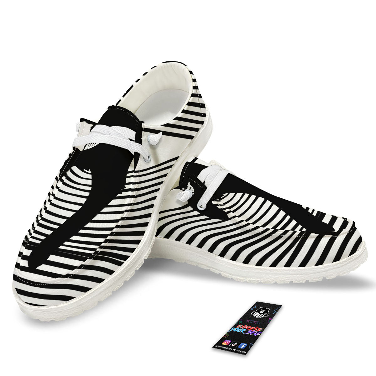 Striped Black Cat Print White Loafers-grizzshop