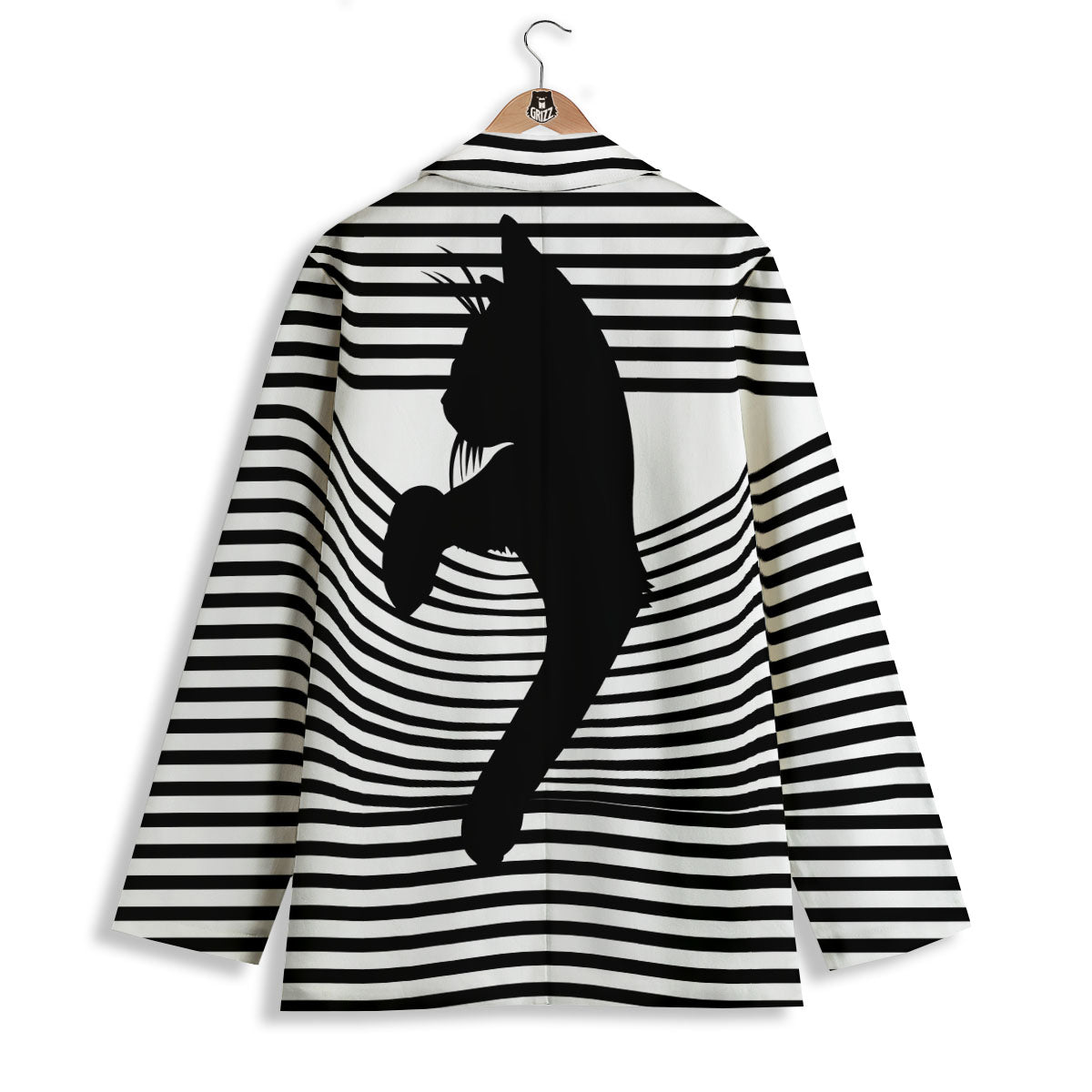 Striped Black Cat Print Women's Blazer-grizzshop