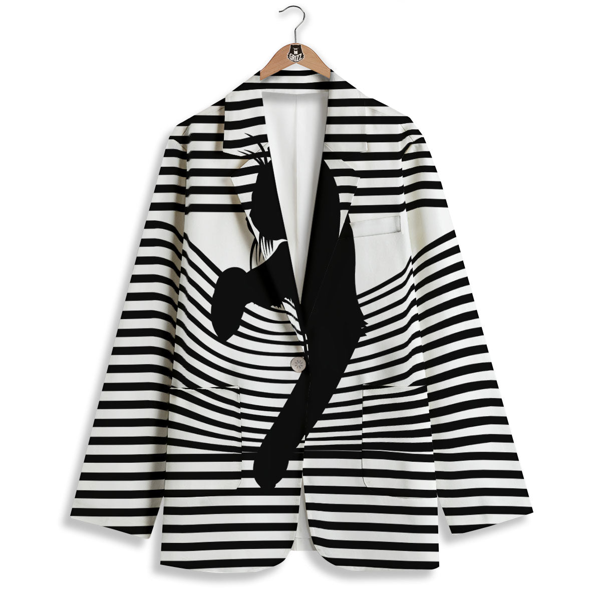 Striped Black Cat Print Women's Blazer-grizzshop