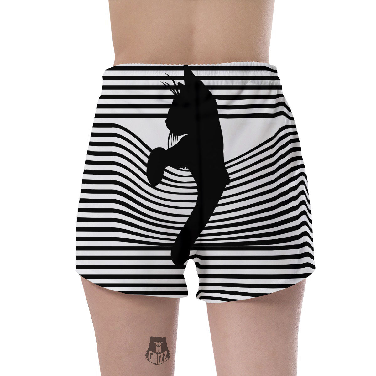 Striped Black Cat Print Women's Shorts-grizzshop