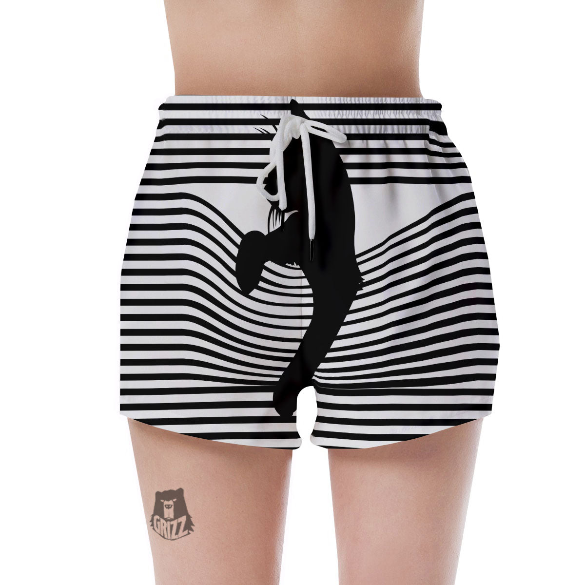 Striped Black Cat Print Women's Shorts-grizzshop